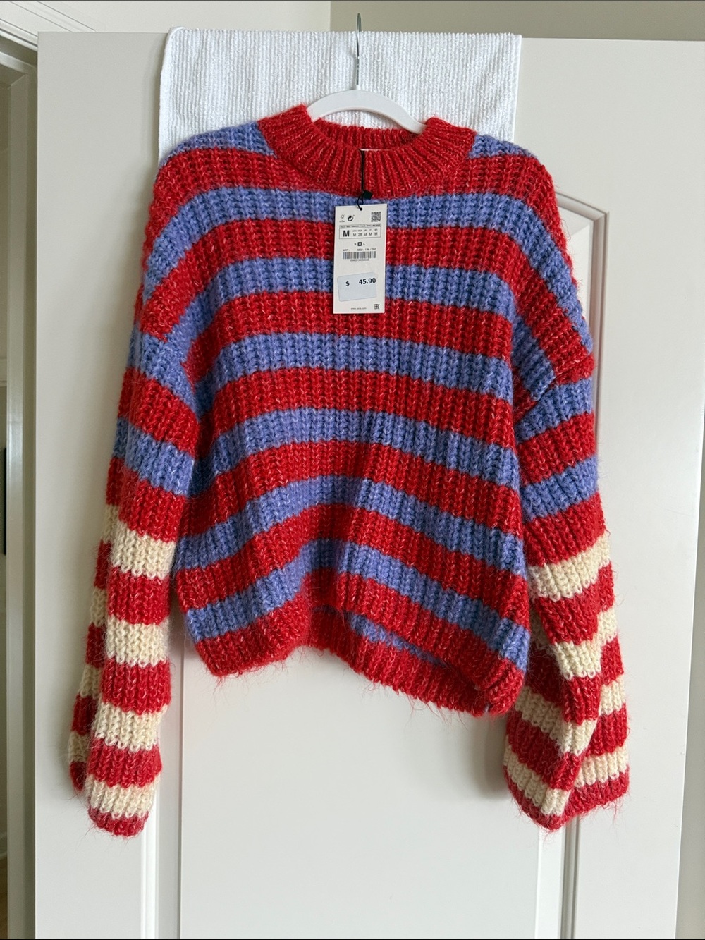 Zara Red, Lavender & Cream Striped Chunky Knit Sweater